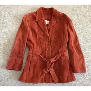 Vintage 70s Suede Jacket Belted Rust Orange Western
